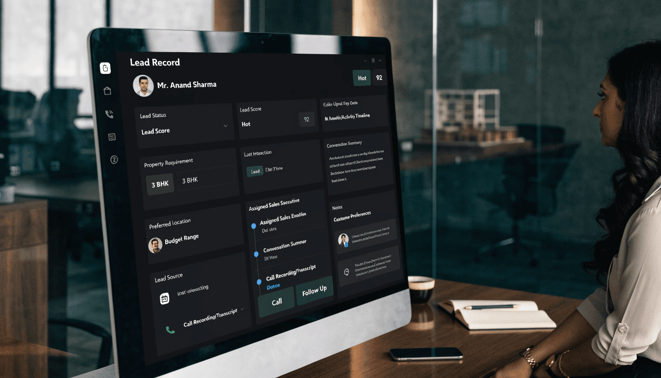 Original CRM mockup showing Anand Sharma’s lead record, score and property requirements